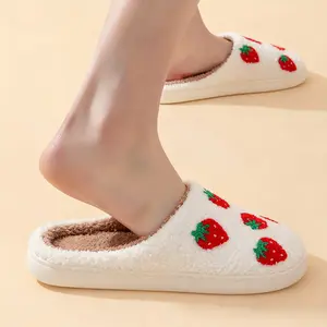Strawberry Couple Slippers Women Cartoon Cotton House Shoes Thick Sole Indoor Home Slippers Cozy Warm Winter Slippers 2026kajhsdjkashdasdhin