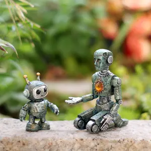 Robot Resin Collection Figurines, Creative Bookshelf Display Statues, Home Office Desktop Decor, Living Room Decor, Mechanical Theme Art, Outdoor Garden Decoration