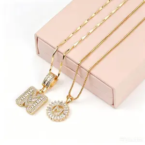 Best-selling women’s two-piece set: initial pendant necklace | 14K gold-plated zircon initial necklace, a light luxury, versatile piece of jewelry; adjustable chain length 17–19 inches