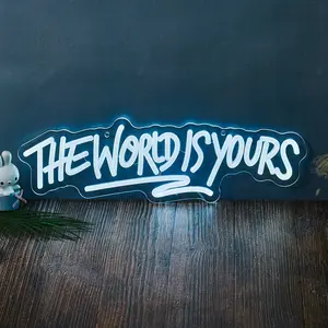 The World Is Yours Neon Sign - Shaped LED Wall Decor for Bedroom, Living Room, Office - USB Powered Light for Teen Girls Boys Room, Motivational Gift for Birthday, Graduation, Mothers Day - 17.7x5.5 Inch