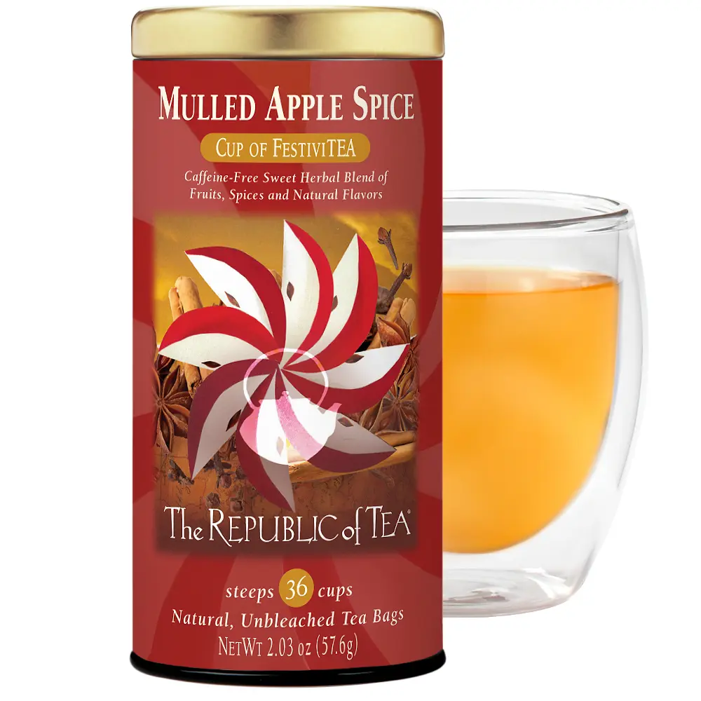The Republic of Tea - Mulled Apple Spice Herbal Tea Tin, 36 Tea Bags, Naturally Caffeine Free