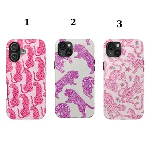 Pink Leopard Magsafe Phone Case, Glam Glitter Star, Trendy Aesthetic Protective Cover for iPhone 17 16 15 14 13 12 11 Pro Max