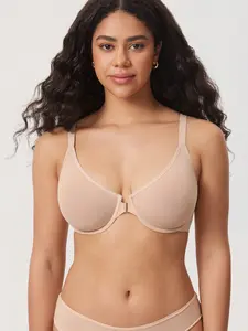 DELIMIRA Women's Cosnufy Posture Front Closure Bras Sheer Mesh Plus Size Underwire Unlined Bra