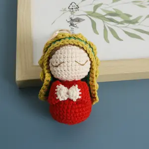 Handmade Crochet Virgin Mary Keychain, Cute Religious Amigurumi Bag Charm, Christian Crochet Doll Keyring
