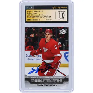 Simon Edvinsson Detroit Red Wings Autographed 2023-24 Upper Deck Series1 Debut Dates #DD-20 CGC Fanatics Witnessed Authenticated 10/10 Rookie Card - Fanatics Authentic Certified