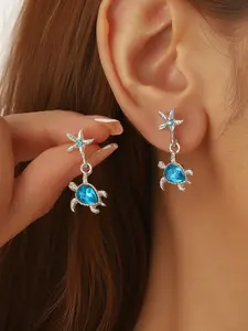 Elegant Sea Star Blue Turtle Stud Earrings for Women, Simple Summer Ocean Theme Dainty Fashion Jewelry, Versatile Fashion Accessory
