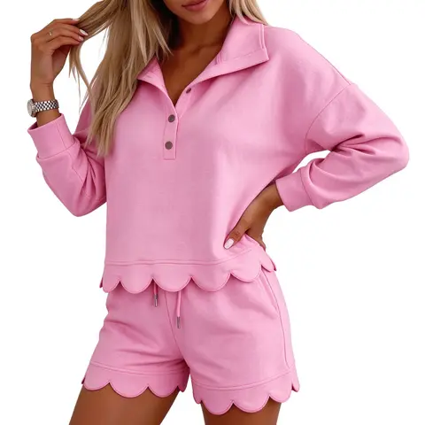 Renaishow Women's 2-Piece Style Matching Set, Fall Casual Sweatsuits with Sweatshirt & Shorts, Sets for Women 2 Piece