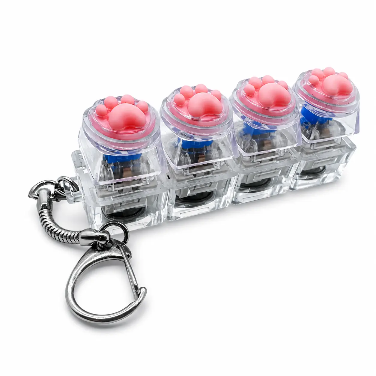 Pink Cat Paw Keyboard Fidget Keychain, 4-Key LED Acrylic Clicker Toy with Blue Switches, Cute Desk Gift Pink Cat Paw Keyboard Fidget Keychain, 4-Key LED Acrylic Clicker Toy with Blue Switches, Cute Desk Gift