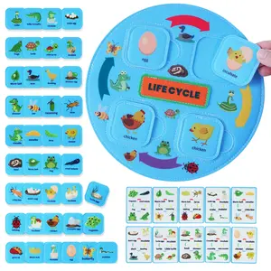 51PCS animal life cycle toy set, biology science classroom learning and education supplies, 1 felt tray + 10 themes + 40 movable animal life puzzles, life cycle deduction props, children's enlightenment aids suitable for schools and families, holiday gift