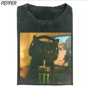 Gamer Cat T-Shirt, Cat with Headphones & Energy Graphic Tee, Funny Animal Shirt, Vintage T-shirt, Streetwear, Funny Cat Lover Gift, Unisex Aesthetic
