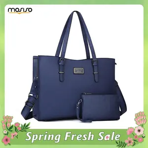 MOSISO Laptop Tote Bag for Women 15–15.6 Inch – Waterproof PU Leather Work Briefcase with Small Pouch, Large Capacity Multi-Compartment Shoulder Handbag, Protective Business Office Bag for Travel, School & Teacher Use