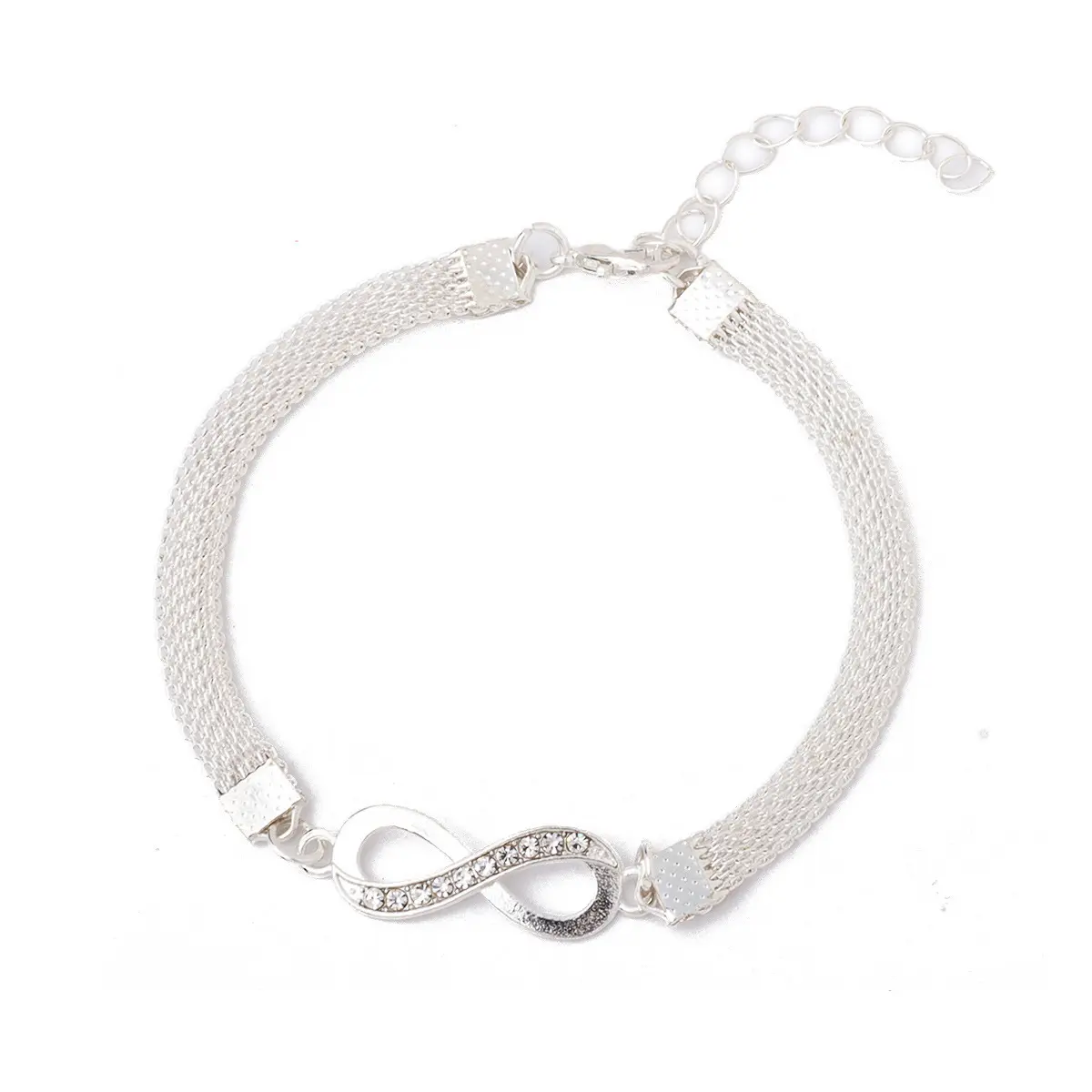 Popular Cross-Border Women Silver Alloy Bracelets, Oversized Infinity 8 Charms Inlaid Shiny Rhinestones, Bold Fashion Statement Hand Jewelry, All-Match Daily Party Stackable Ornament Viral Trend