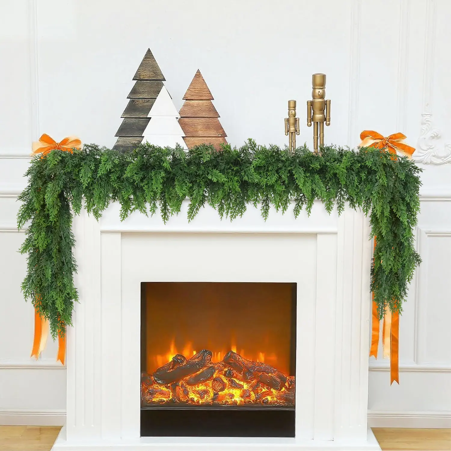 2 Pcs 6 FT Artificial Cedar Garlands, Real Touch Winter Cedar Cypress Garland, Gradient Green Artificial Greenery Pine Garland for Table, Mantle, Wall, Indoor, Outdoor Christmas Decorations (2, 6 FT)