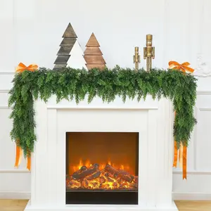 2 Pcs 6 FT Artificial Cedar Garlands, Real Touch Winter Cedar Cypress Garland, Gradient Green Artificial Greenery Pine Garland for Table, Mantle, Wall, Indoor, Outdoor Christmas Decorations (2, 6 FT)