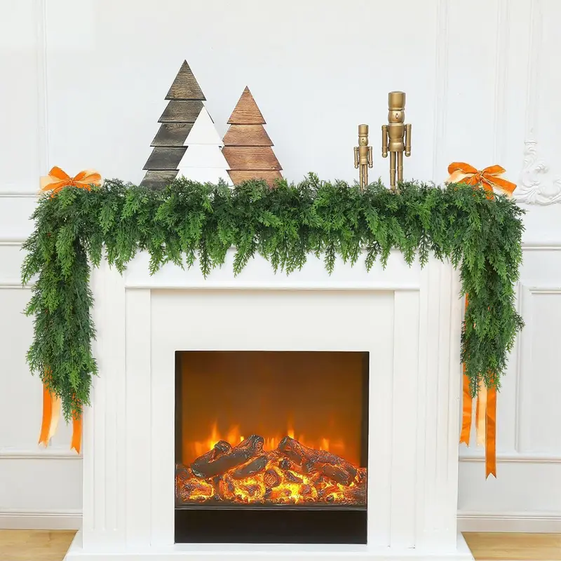 2 Pcs 6 FT Artificial Cedar Garlands, Real Touch Winter Cedar Cypress Garland, Gradient Green Artificial Greenery Pine Garland for Table, Mantle, Wall, Indoor, Outdoor Christmas Decorations (2, 6 FT)