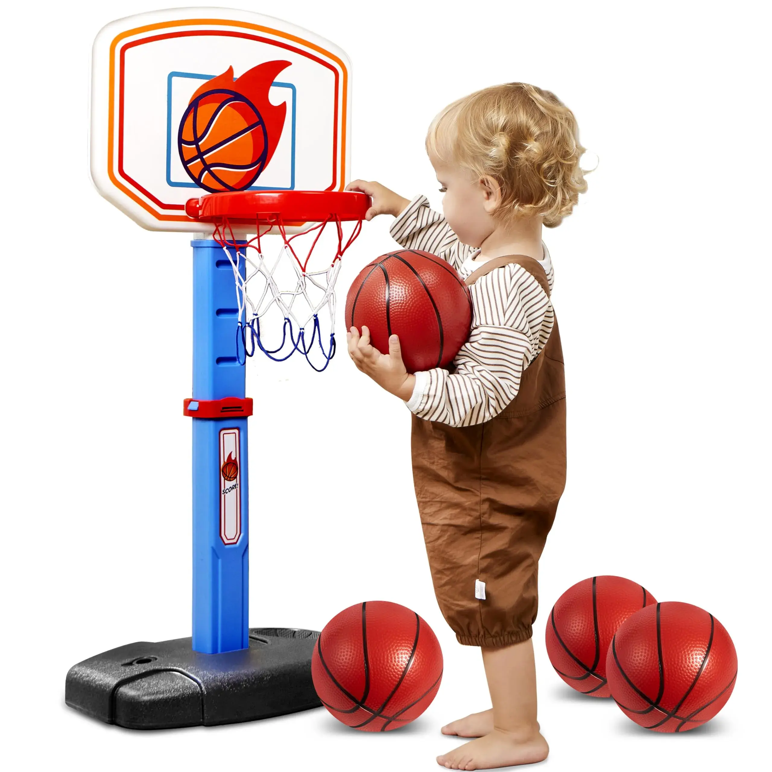 2025 Toys for Kids Basketball Arcade Game Set, Adjustable Basketball Goal with 4 Balls for Kids Toddler Indoor Outdoor Play, Carnival Games, Christmas New Year Birthday Gift-Air Pump Included Kids Outdoor Play