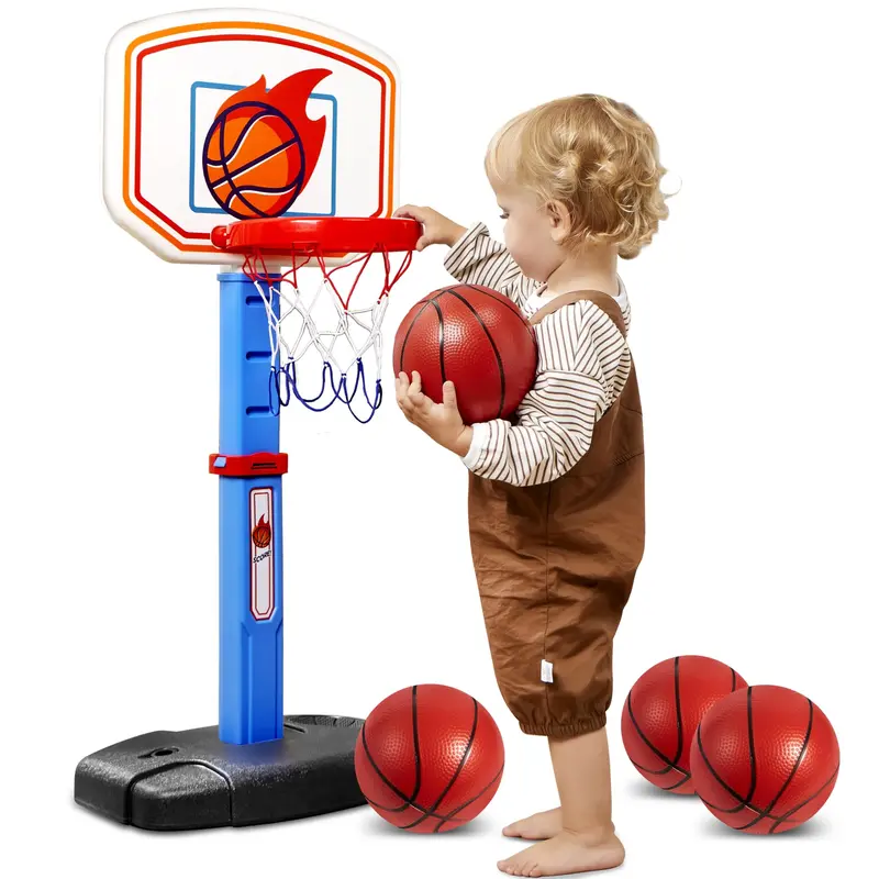 2025 Toys for Kids Basketball Arcade Game Set, Adjustable Basketball Goal with 4 Balls for Kids Toddler Indoor Outdoor Play, Carnival Games, Christmas New Year Birthday Gift-Air Pump Included Kids Outdoor Play