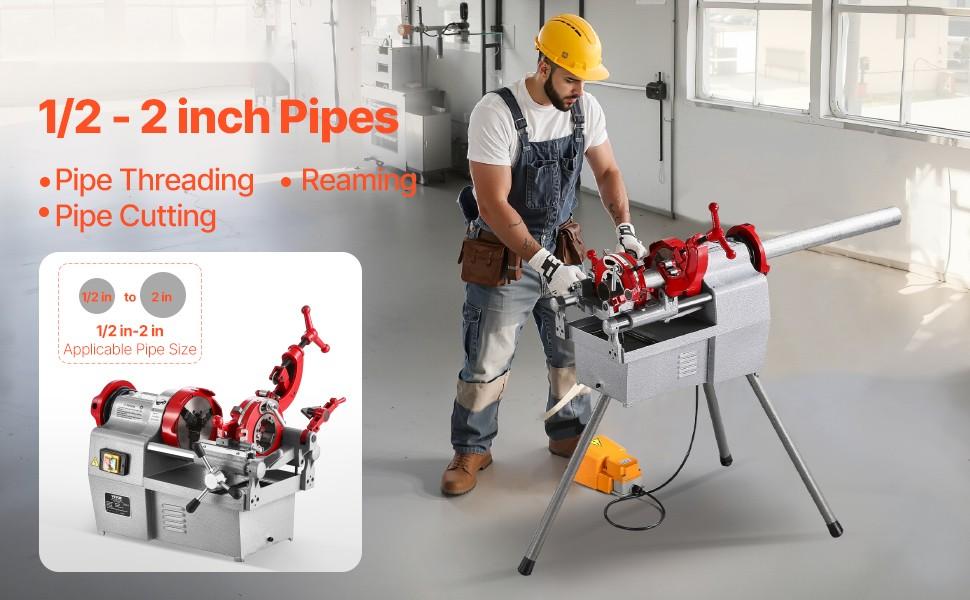 Electric Pipe Threading Machine 750W 28RPM High-Torque Cutter for 1/2-Inch To 2-Inch Pipes, Heavy-Duty Portable Plumbing Tool With Quick-Change Die Heads, NPT Threading Compatibility, Durable Construction for Contractors