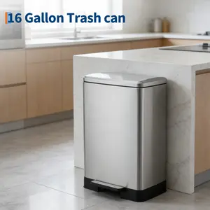 【GARVEE】60L Stainless Steel Step Trash Can, Large Capacity Kitchen Garbage Bin with Soft-Close Lid, Removable Inner Bucket, Fingerprint & Rust Resistant, Hands-Free Pedal for Modern Space-Saving Use