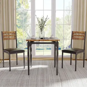 Garvee Compact 3-Piece Dining Table Sets Ideal for Small Spaces and Apartments Featuring Rustic and Modern Designs with Spiral Iron Legs, Cushioned Chairs, and Multiple Color Options Including Brown, Black, White, and Gray