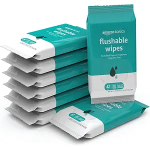Flushable Adult Wipes, Fragrance Free, 42 Count (Pack of 8) (Total 336 wipes) (Previously Solimo)