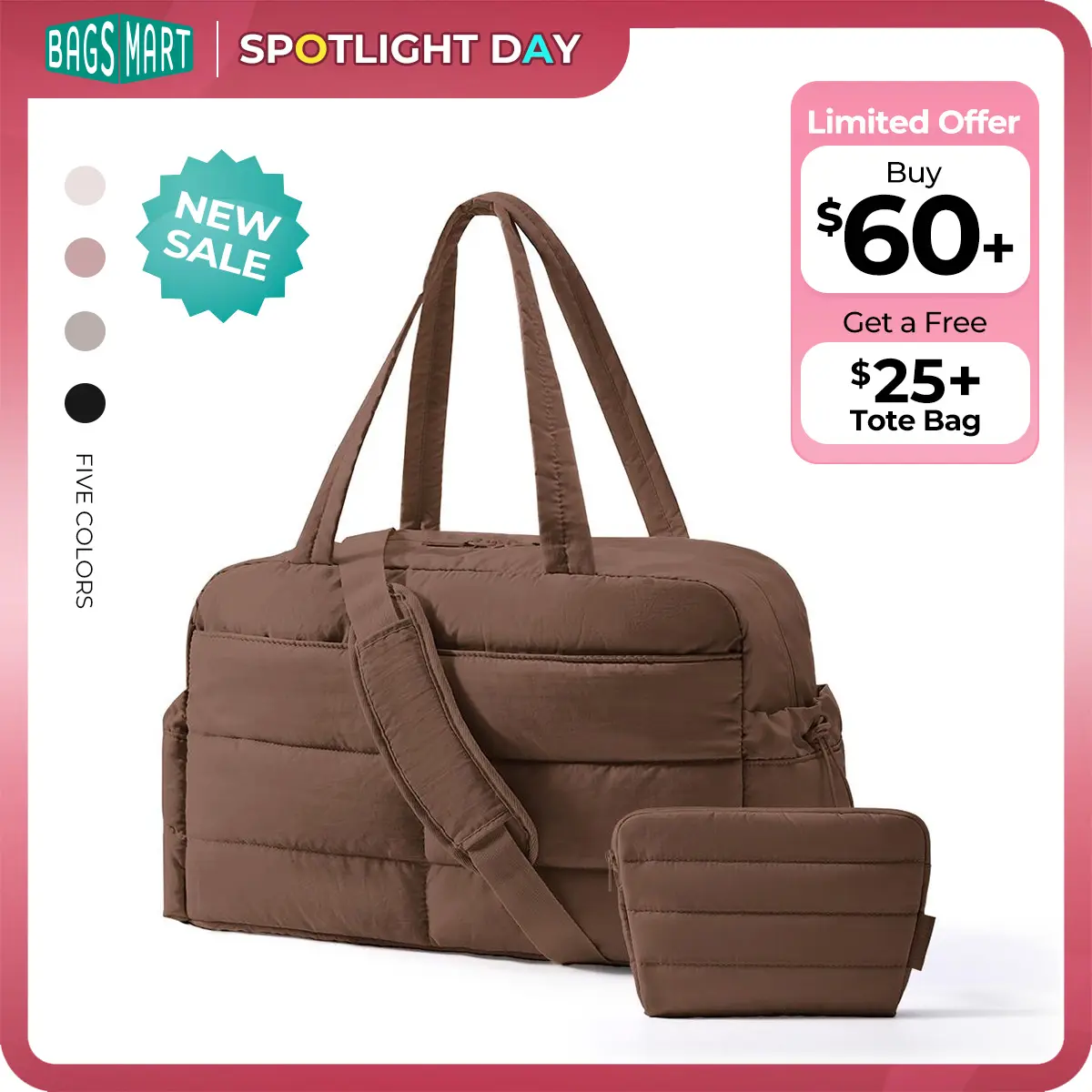 【NEW IN】BAGSMART Women's Lightweight Puffer Duffle Bag, 2-PC 31L Weekender Overnight Quilted Carry On Tote, Water-Resistant Luggage for Travel, Gym summerwins tiktokshopsummersale