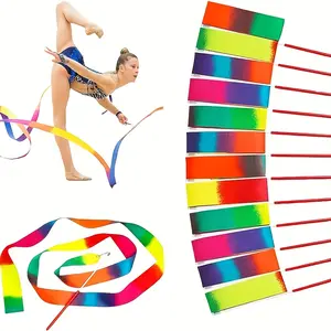 1pc Rainbow Ribbon Dance Streamers with Lightweight Sticks - Vibrant Party Favors for Ballerina Birthday, Circus Carnival, and Gymnastics Events, Dance Accessories