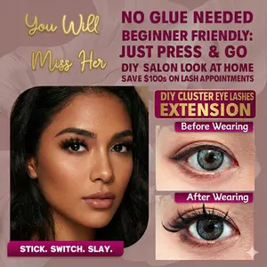 MISS HER Self-adhesive Lash Clusters C Curl 10-14mm 80Clusters Glue-free Eyelashes Extensions for Natural Look Easy Application Makeup Cosmetic