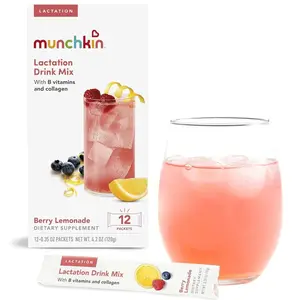 Munchkin Milkmakers Lactation Drink Mix Supplement with B Vitamins/Collagen/Fenugreek & Milk Thistle for Breastfeeding Moms, Berry Lemonade, 12 Count
