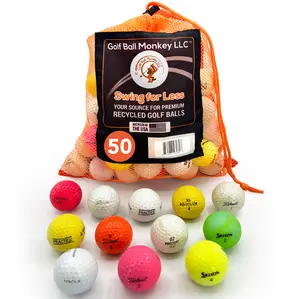 Golf Ball Monkey Recycled Golf Balls Bulk Pack - 50 Hit Away Practice Balls Including for Titleist Golf Balls & More with Mesh Bag