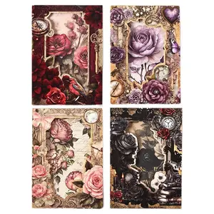 20pcs Vintage Rose Journal Paper, Non-Stick Sticky Notes Background Paper, DIY Scrapbooking Material, Floral Pattern Sticker, Perfect for Diary & Gift Cards