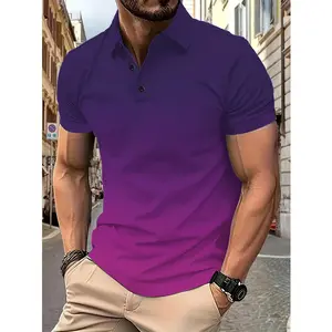 Men's Gradient Purple Shirt - Breathable Short Sleeve Summer Top with Classic Collar, Machine Washable Casual & Semi-Formal Wear