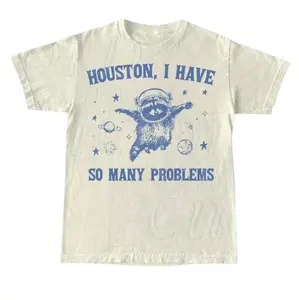 Raccoon In Space Retro 90s Graphic T-Shirt, Funny Galaxy Graphic T-shirt, Problems Gag Moon 90s Shirt, Vintage Animal Gag Unisex Tee Menswear Top Shortsleeve