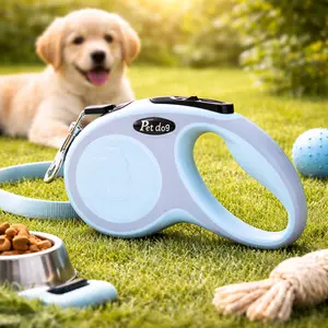 360° Tangle-Free Retractable Blue Dog Leash 16ft Strong Nylon Tape One-Hand Brake Lock for Small Medium Dogs & Cats Anti-Pull Smooth Retraction