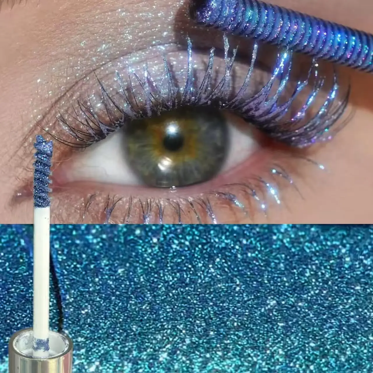 4 Pack Colored Glitter Fiber Mascara, Waterproof Smudge Proof Long Wear Curling Lengthening Lash Tint, Multi-Use Sparkle Liquid Highlighter for Lashes Brows Inner Eye Corners, Rave Festival Party Eye Makeup