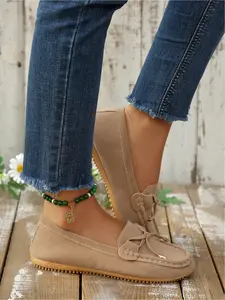 European and American style retro bowknot loafers, shallow soft-soled non-slip shoes for mothers, casual everyday versatile slip-on shoes