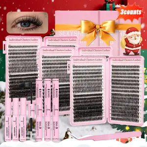1920pcs Christmas Eyelashes Set, Eyelash Extension, Mixed Lengths 9-16mm, D Curl, Natural Look, Synthetic Fiber, Includes Glue & Remover, DIY Cluster Lashes, DIY False Lashes Kit
