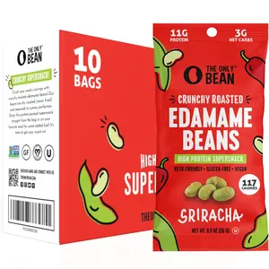 The Only Bean Crunchy Roasted Edamame Snacks (Sriracha) - Gluten-Free, Low-Calorie, High-Protein Keto Snack, 0.9oz (10 Pack) Dry Salt