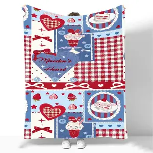 1pc Personalized American Patchwork Strawberry Flannel Blanket, Ultra Soft Plush Throw for Sofa Bedroom, High Definition Print Gift Blanket