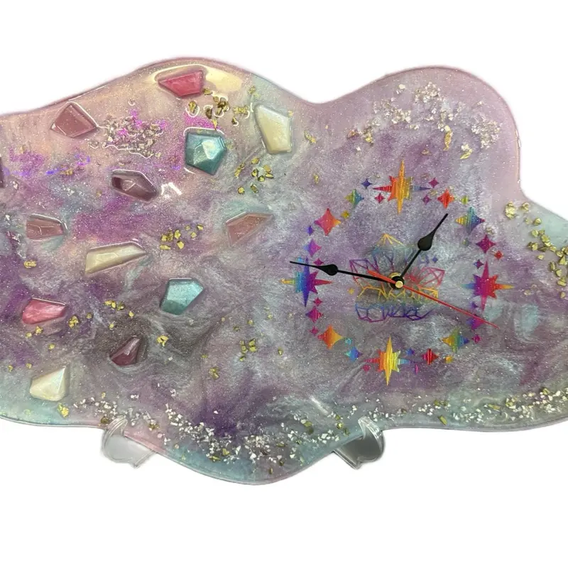 Handmade Crystal Stone Clock with Colorful Gems and Glitter Accents for Unique Home Decor