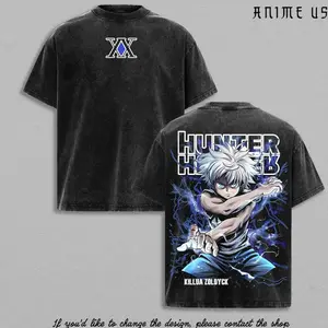 Killua Zoldyck Shirt Hunter x Hunter Anime Lightning Nen Graphic Vintage Washed Oversized T-Shirt Assassin Prodigy Streetwear 2KH