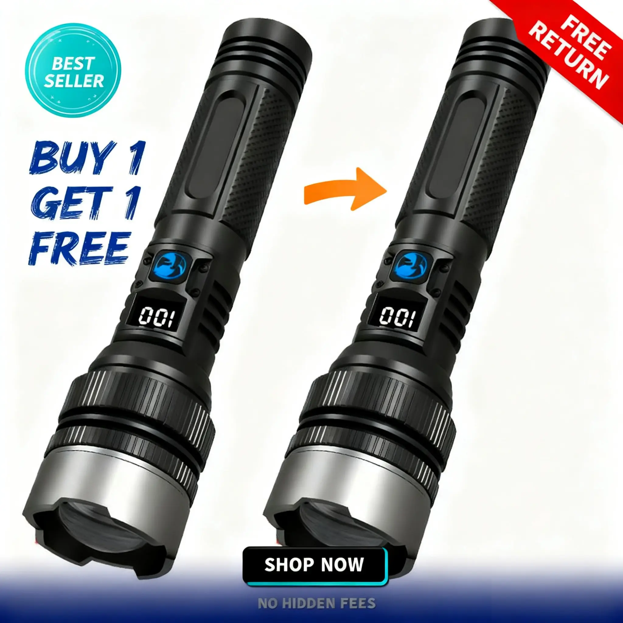 2pcs Buy 1 Get 1 Free, 2-In-1 Power Bank USB Rechargeable Flashlight, Super Bright, USB Charging, Zoomable, Compact, Perfect for Camping & Daily Use