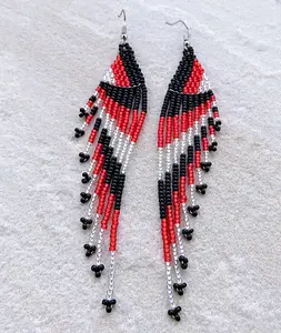 African Beaded Earrings Savuti Red Silver Black