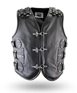 HL11649BLACK Highway Leather Heavy Metal Rocker Biker Waistcoat Motorcycle Vest Customized Classic Buckle Nylon