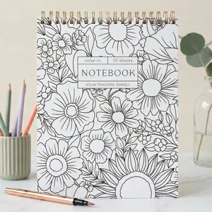 Floral Coloring Notebook 52 Sheets Spiral Bound To Do List Planner Aesthetic Stationery for Office School Use