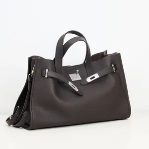 Urban Luxe Genuine Leather Power Tote with Silver-Tone Hardware Women's Shoulder Bag Elegant Durable Everyday Use Spacious Handbag Casual Trendy Purse