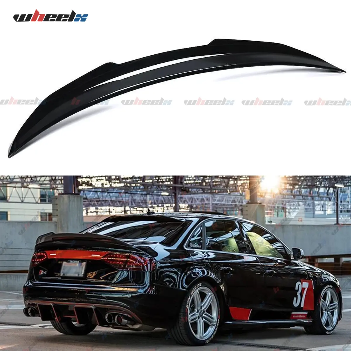2008-2012 Audi A4 B8 Sedan - High-Rise Ducktail Trunk Spoiler, Glossy Black PSM-Style, (Not for S4, Avant and Convertible Models), Ducktail Spoiler