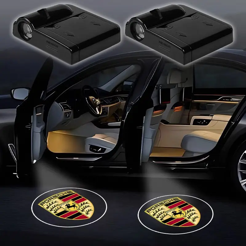 2pc LED Car Door Welcome Light Door Courtesy Lights Logo Shadow Projector Laser Lamp for Porsche Cayenne Panamera Macan Boxster 911 Carrera Gt 928 Accessories Led Lights Car