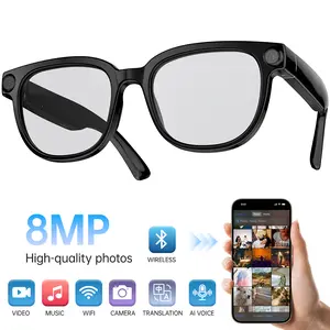 W&O AG66 Smart AI Glasses - 8MP Camera, 2K HD Video Recording, Integrated AI Voice Assistant, Real-Time Translation, Wireless Bluetooth Audio & Music, Smart Wearable for Men/Women, Smart Glasses