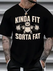 🐻🏋️"Kinda Fit Sorta Fat" Gym Humor Tee | Funny Weightlifting Bear T-Shirt | Retro Fitness Meme Top
